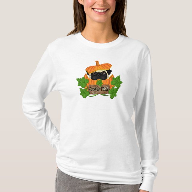 T-shirts Pug Pumpkin Patch (Frente)