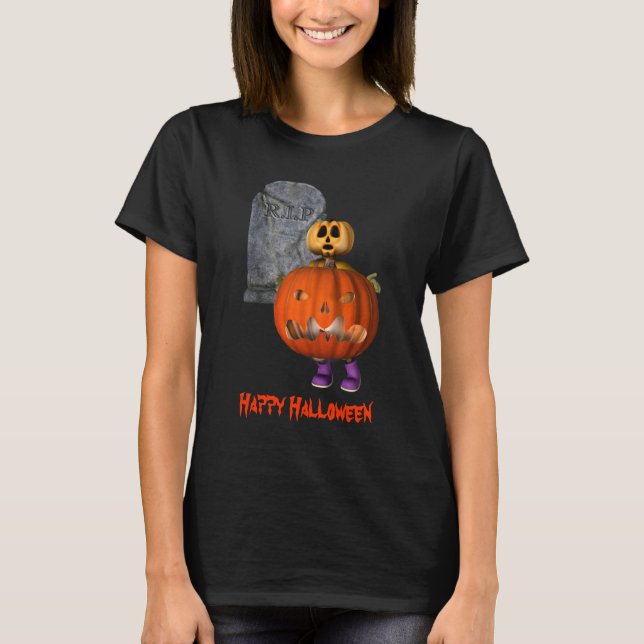 T-shirts Pumpkin Man Tombstone Halloween Engraçado (Frente)