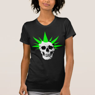 T-shirts Punk Rock Skull com Neon Green Spikey Hair
