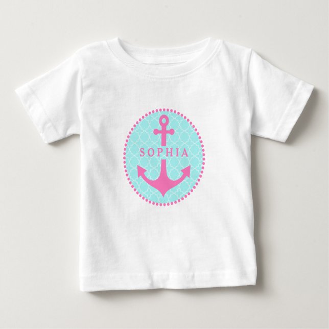 T-shirts Quatrefoil Azul + Âncora Rosa Tutu Fato De Bacalha (Frente)