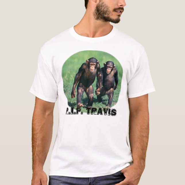 T-shirts R.I.P. Travis o chimpanzé (Frente)