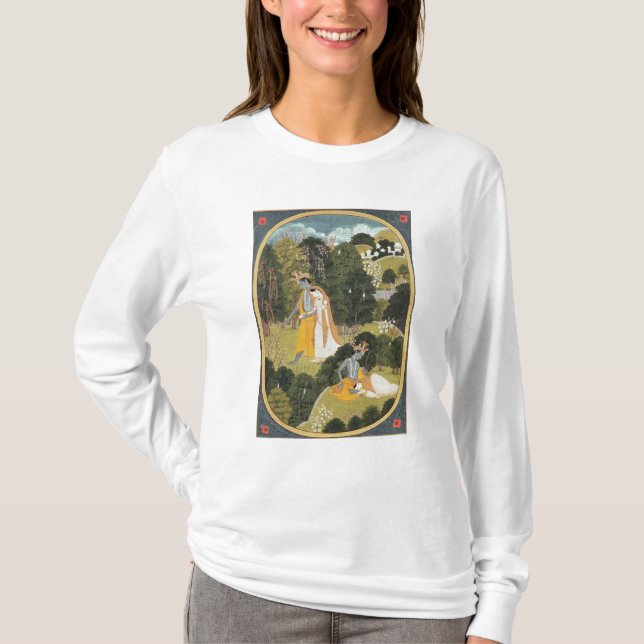 T-shirts Radha e Krishna que andam em um bosque (Frente)