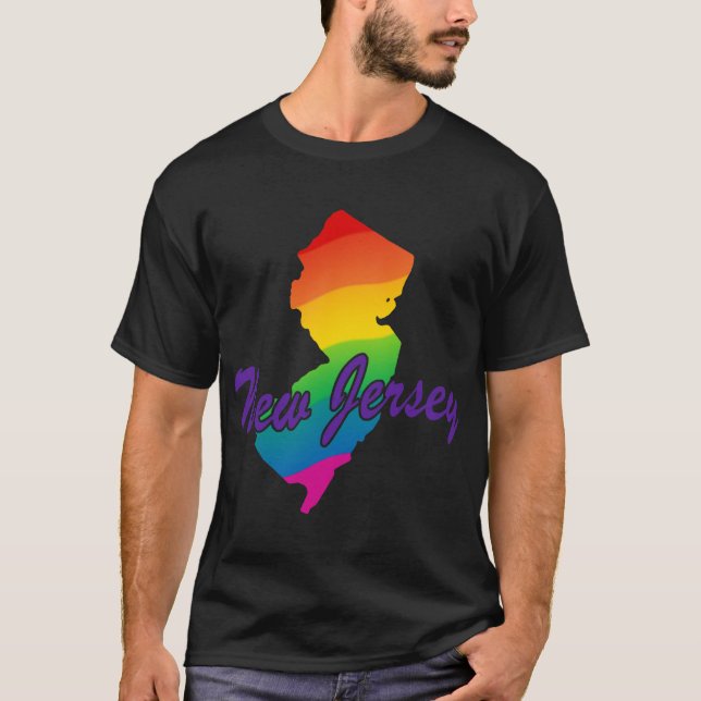 T-shirts Rainbow State Outline New Jersey (Frente)