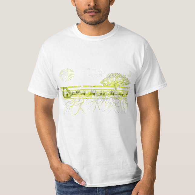 T-shirts Raízes Brancas Puras Sobre Verde (Frente)