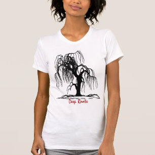 T-shirts Raizes profundas pretas da árvore de salgueiro da