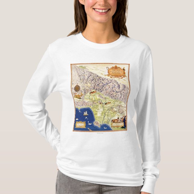 T-shirts Ranchos espanhóis e mexicanos do mapa de Los (Frente)