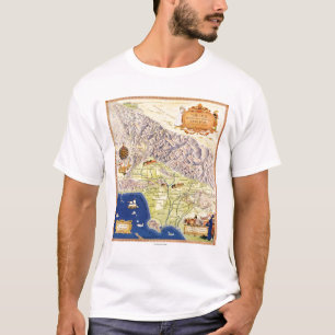 T-shirts Ranchos espanhóis e mexicanos do mapa de Los