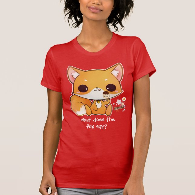 T-shirts Raposa bonito do chibi com gelado do kawaii (Frente)