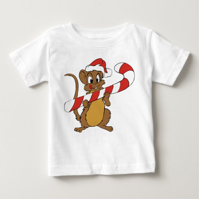 T-shirts Rato De Natal Com Uma Caneta De Doces (Frente)