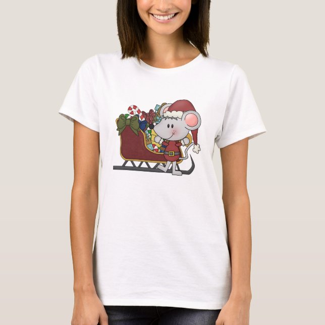 T-shirts Rato do papai noel com trenó (Frente)
