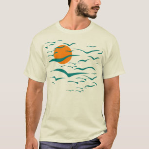 T-shirts Rebanho De Pássaros e Pôr do Sol