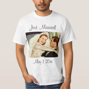 T-shirts Recém-casados de casamento retrô, noiva e noivo fe