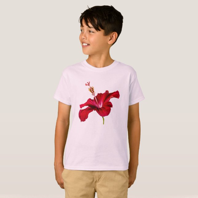 T-shirts Red Hibiscus Flower Vista Kid (Frente Completa)