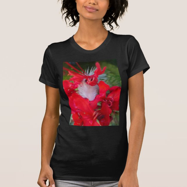 T-shirts Red Petal Feather Art Impressão (Frente)