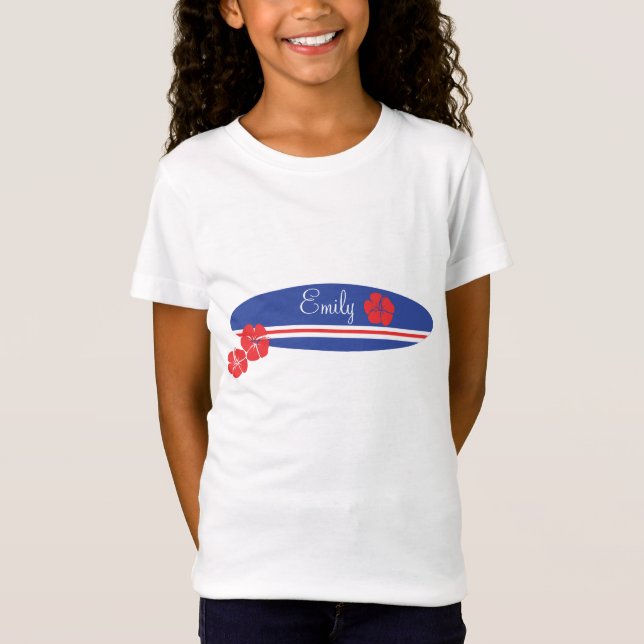 T-shirts Red White e Blue Surfboard Hibiscus (Frente)