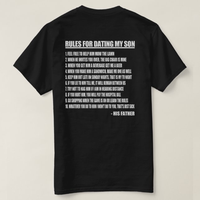 T-shirts Regras para datar meu filho (Verso do Design)