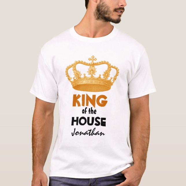 T-shirts Rei engraçado da casa com coroa Dourado V01 (Frente)