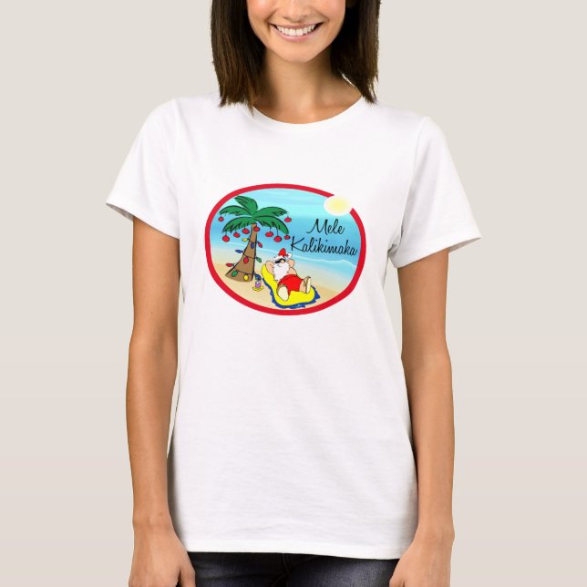 T-shirts Relaxamento sob o Natal do hawaiin do papai noel (Frente)