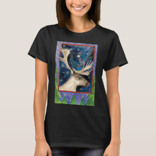 T-shirts Rena de Natal à Noite com uma Estrela Brilhante