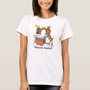 T-shirts Rena olhando para baixo pela chaminé para o Papai