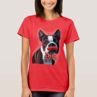 Retrato de Boston Terrier com gravata vermelha de