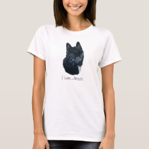 T-shirts retrato de um cachorro grande e preto akita