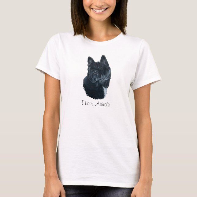 T-shirts retrato de um cachorro grande e preto akita (Frente)