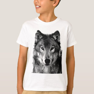 T-shirts Retrato do Lobo Negro e Branco