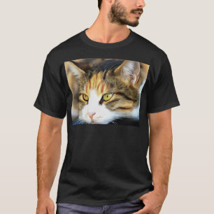 T-shirts Retrato Realista de Pet Realista do Calico Olhado