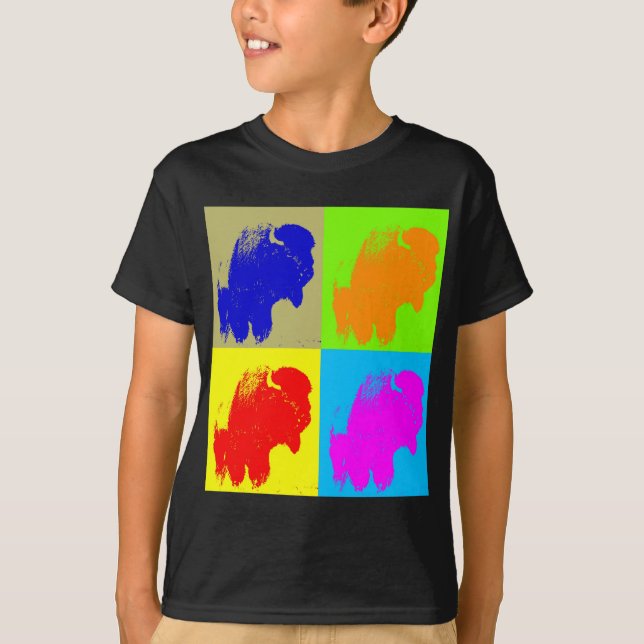 T-shirts Retro Pop Art Bison Buffalo Trabalho de arte (Frente)