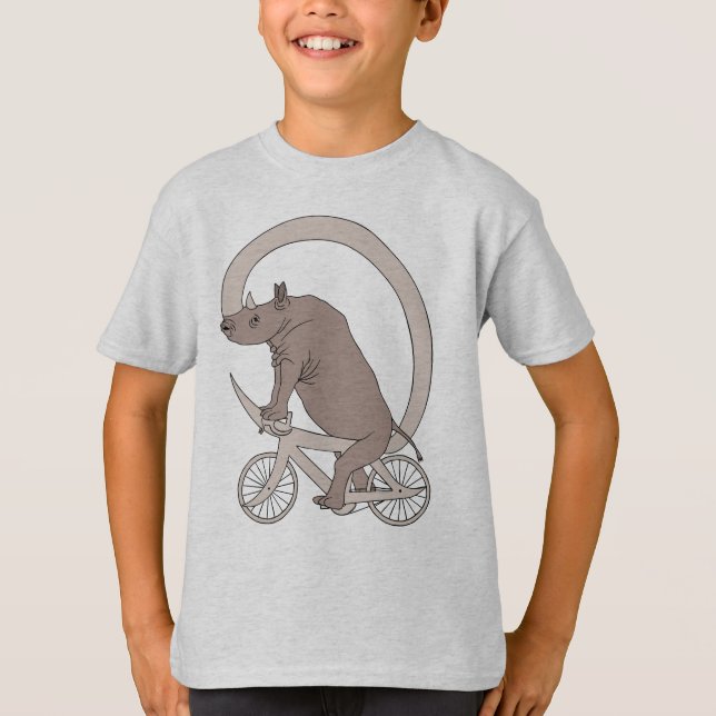 T-shirts Rhino Andando Com Sua Bicicleta Horn (Frente)
