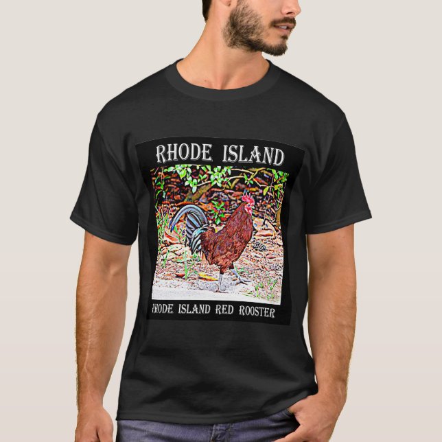 T-shirts Rhode - galo do vermelho da ilha (Frente)