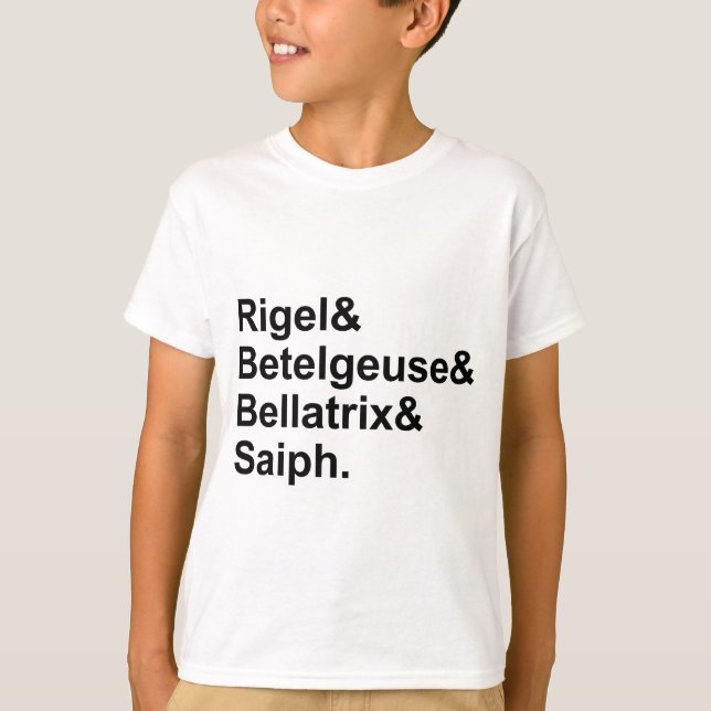 T-shirts Rigel Betelgeuse Bellatrix Saiph | Estrelas de Óri (Frente)