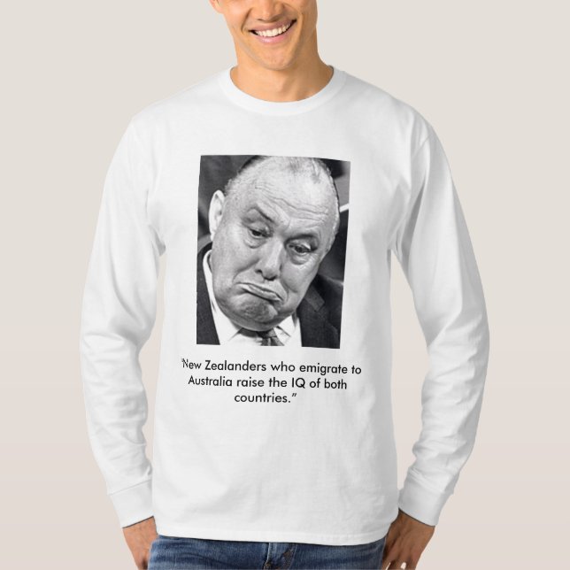 T-shirts Robert Muldoon, "Zealanders novo que emigra… (Frente)