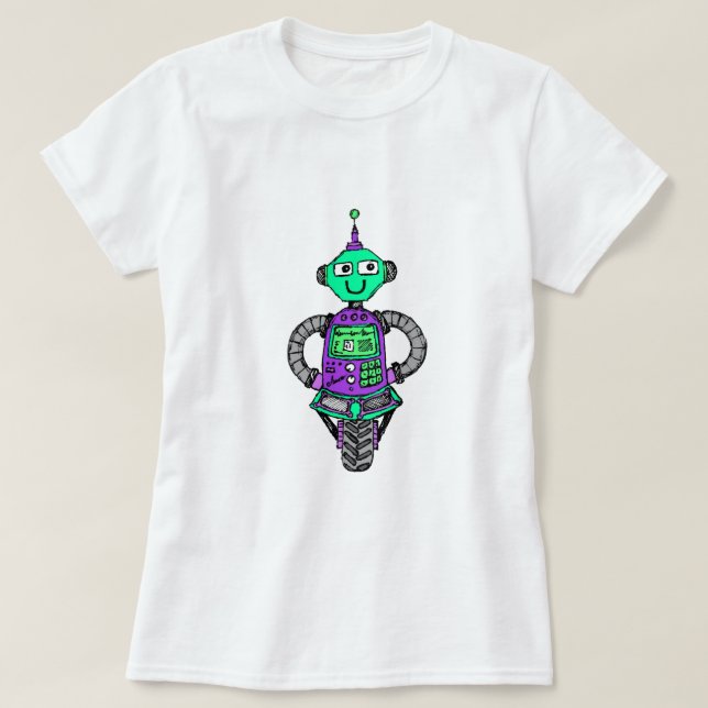 T-shirts Robô Arnie, roxo e verde (Frente do Design)