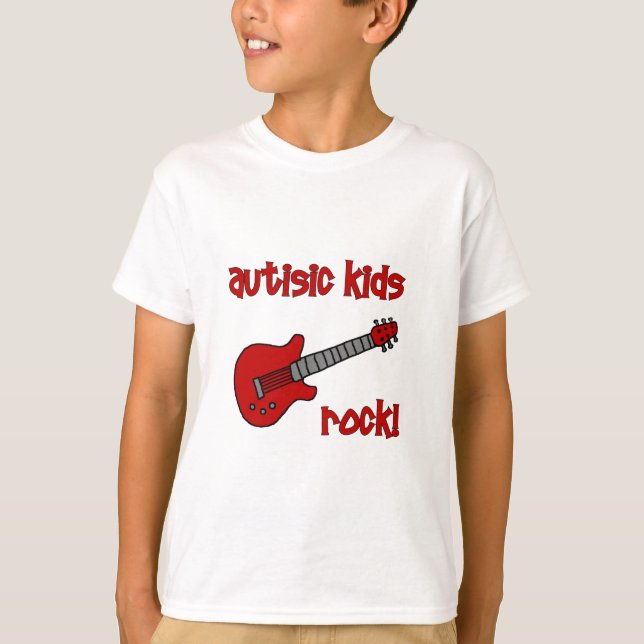 T-shirts Rocha autística dos miúdos com guitarra (cores (Frente)