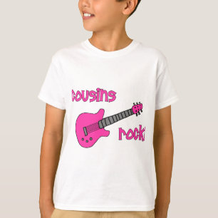 T-shirts Rocha dos primos! com guitarra cor-de-rosa