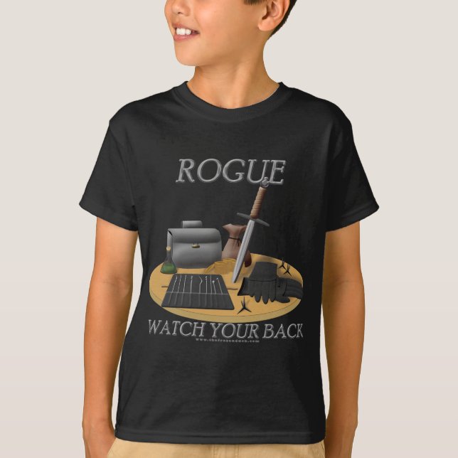 T-shirts Rogue: Cuidado Com As Costas (Frente)