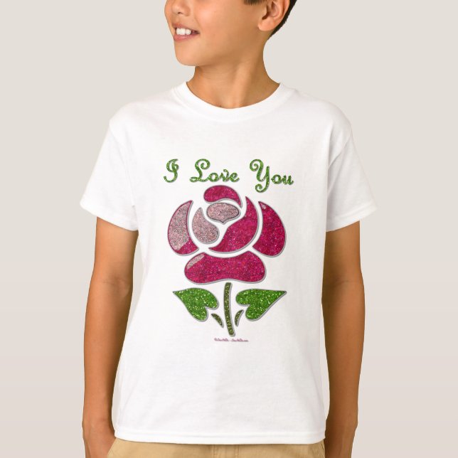 T-shirts Rosa De Estêncil Rosa Eu Te Amo (Frente)