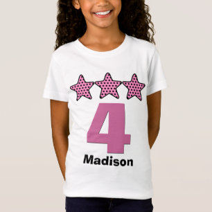 T-shirts ROSA grande do número de 4 estrelas da menina tr