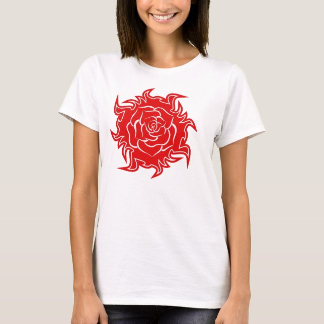 T-shirts Rosa Tribal em Cima do Tanque Vermelho e Branco (Frente)