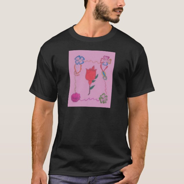 T-shirts Rosa vermelha a rosa: Impressão/Gráfico de Borda F (Frente)