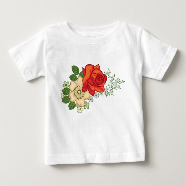T-shirts Rosa vermelha e margaridas (Frente)