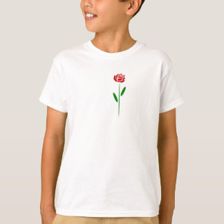 T-shirts Rosa Vermelha Única Art Déco Folhas e Caule Verdes