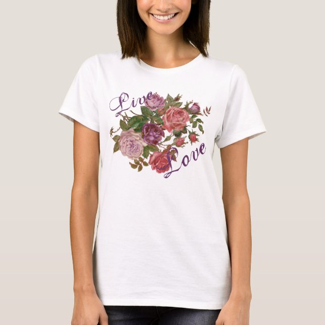 T-shirts Rosas Florais Bonito Roxos Com Amor (Frente)