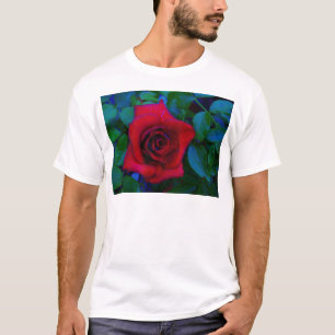 T-shirts Rosas vermelhas com tons azuis