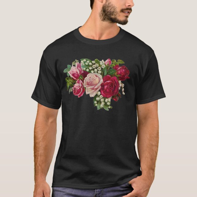T-shirts Rosas vitorianas clássicas Lily do Vale Romance (Frente)