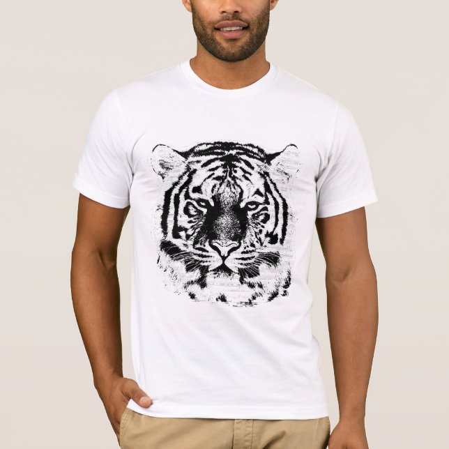 T-shirts Rosto de tigre preto e branco (Frente)