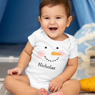 T-shirts Rosto Feliz de Boneco de Neve Personalizado Nome d