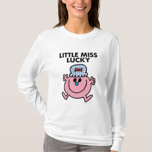 T-shirts Rotulação preta pequena da senhorita Afortunado